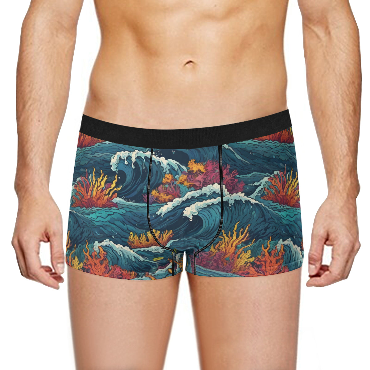 Ocean Waves Men's Underwear (Front and Back Design)丨Polyester
