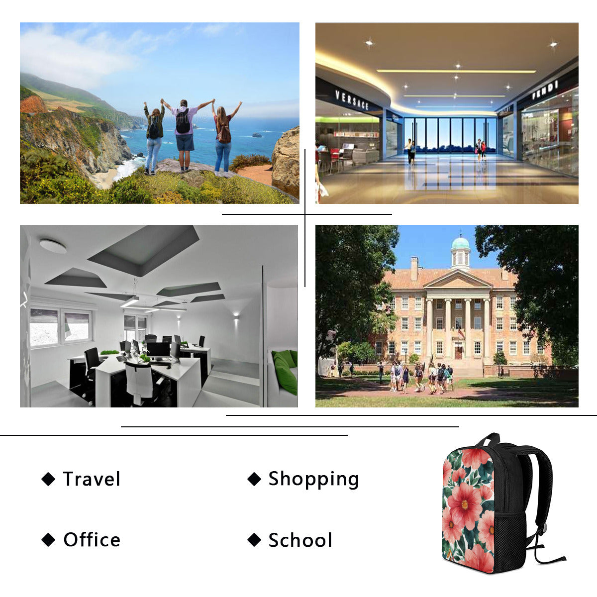 Floral Personlized Double-layer school bag|Polyester