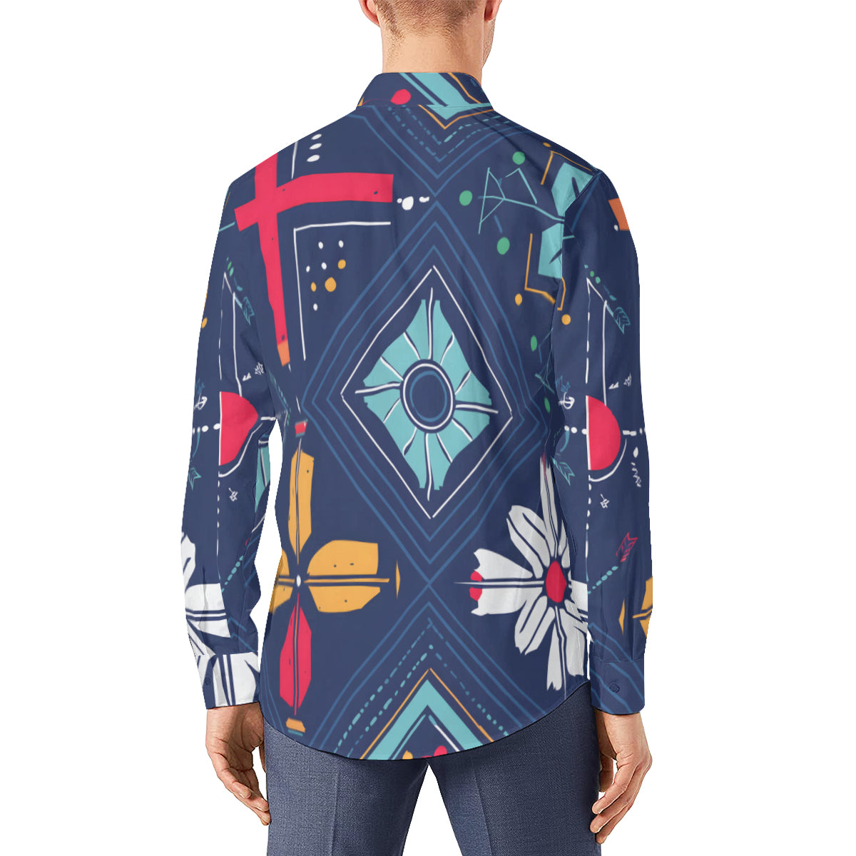 Abstract Pattern Men's Classic Long-Sleeved Shirt | Polyester