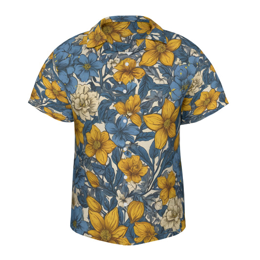 Abstract Yellow Floral Men's Hawaiian Shirt(No chest pocket) | Polyester