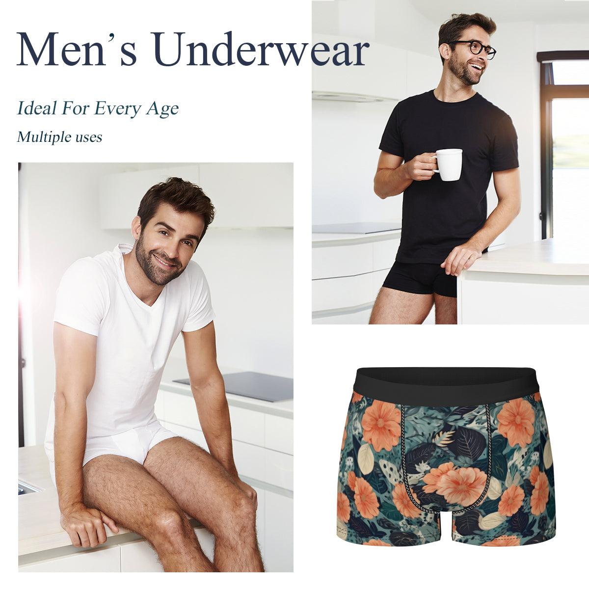 Floral Red Men's Underwear (Front and Back Design)丨Polyester