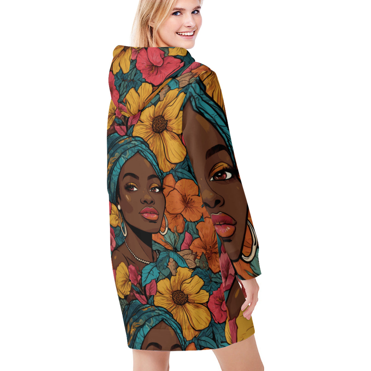 Melanin Queen Women Long Sleeve Casual Hoodie Sweatshirt Dress