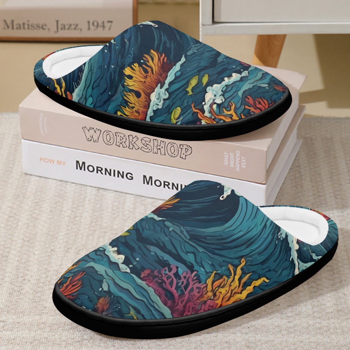 Ocean Waves Personalized Warm Cotton Slippers | Flannel