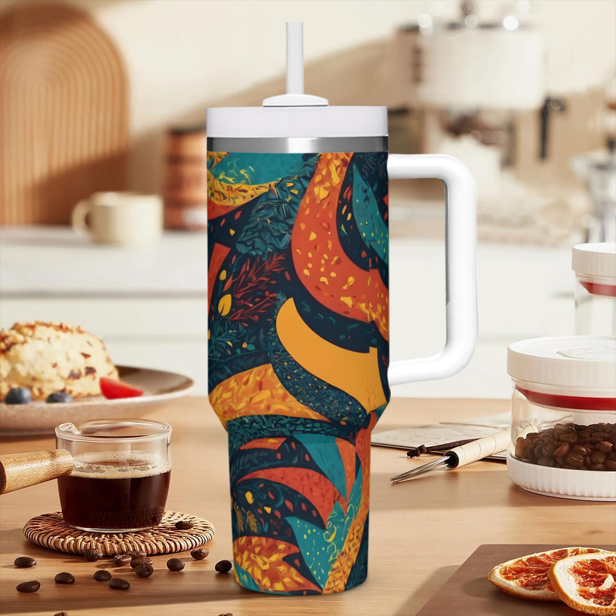 Abstract Beauty Large Capacity Tumbler with Handle
