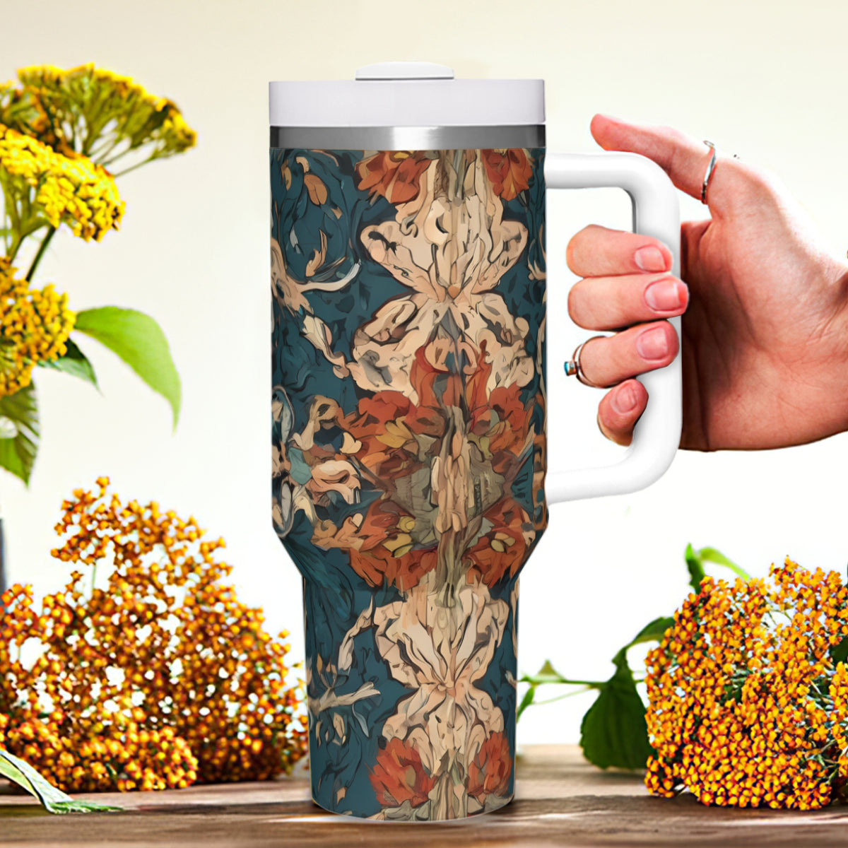 Abstract Design Large Capacity Tumbler with Handle(1100ml/40oz) | Stainless Steel 304