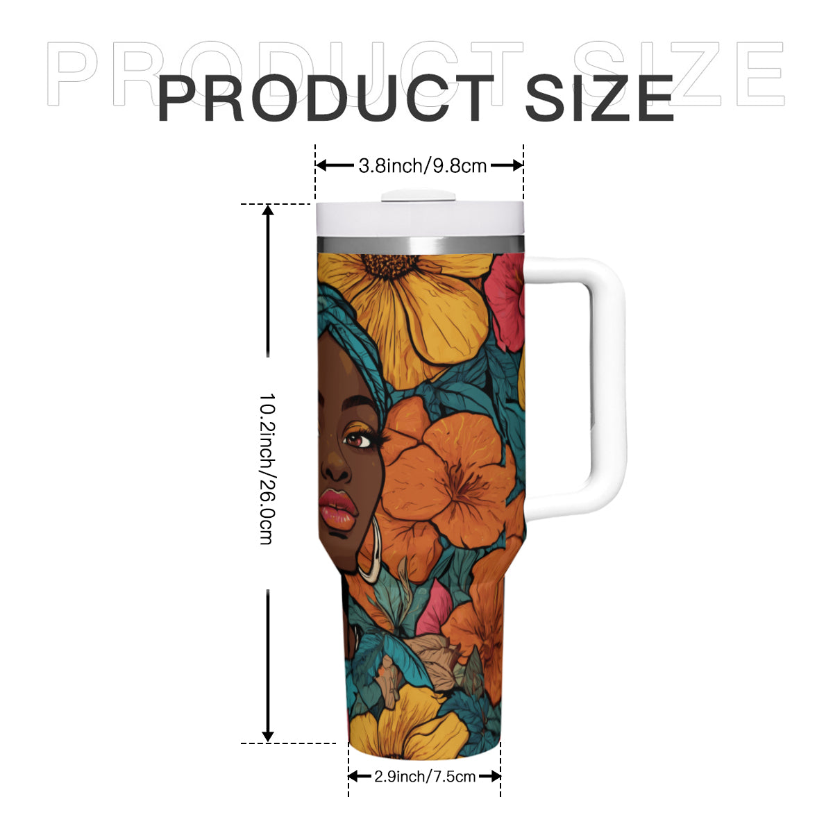 Melanin Queen Large Capacity Tumbler with Handle(1100ml/40oz) | Stainless Steel 304