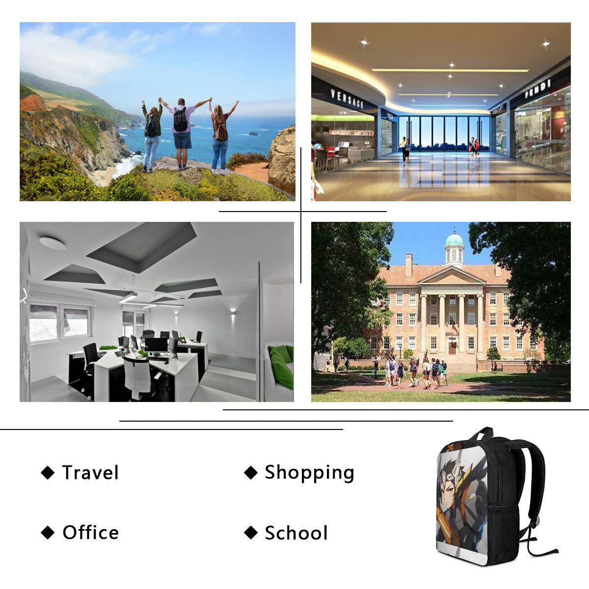 Anime Personlized Double-layer school bag|Polyester