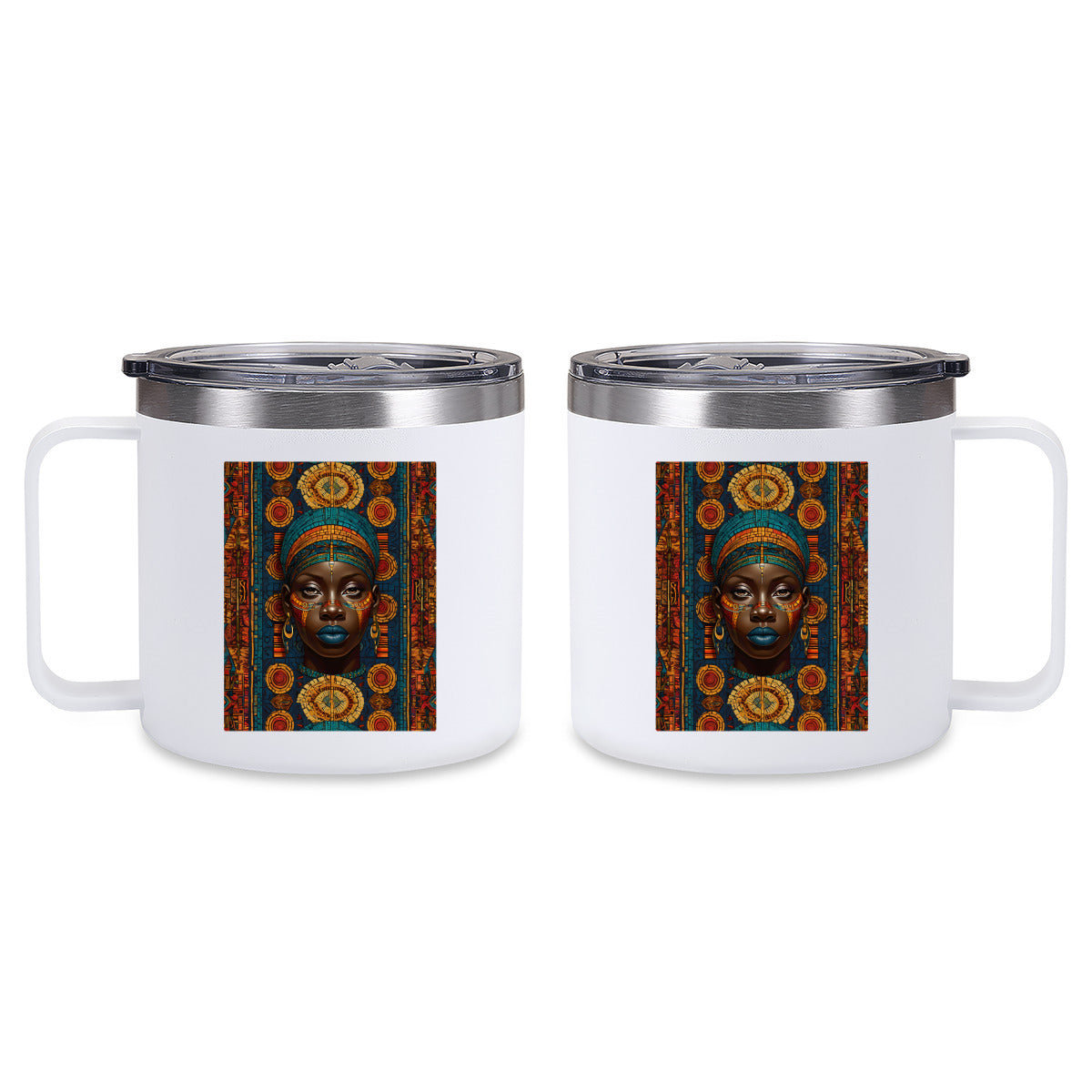 Melanin Image Reversible Patterned Insulated Tumbler Coffee Mug with Handle (410ml/14oz) | Stainless Steel 304
