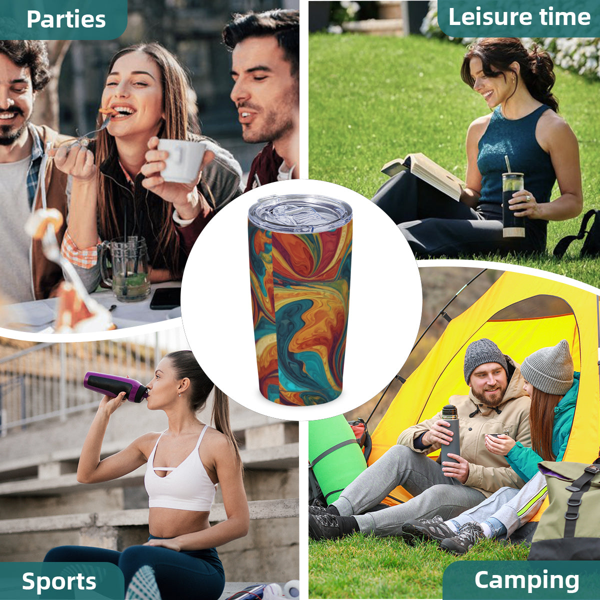 Colorful Design Outdoor Travel Carry Tumbler (600ml/20oz) | Stainless Steel 304