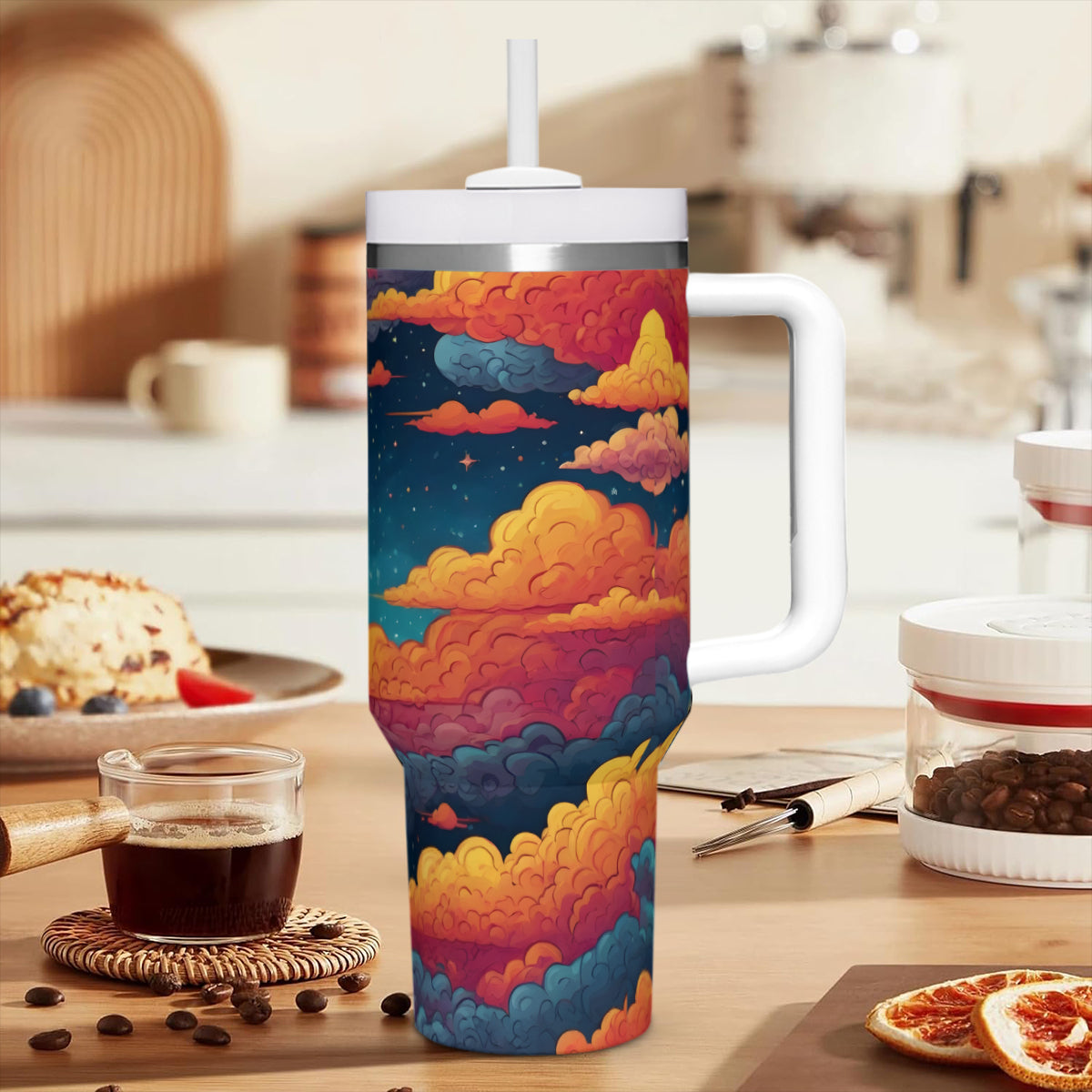 Sky Beauty Abstract Large Capacity Tumbler with Handle(1100ml/40oz) | Stainless Steel 304