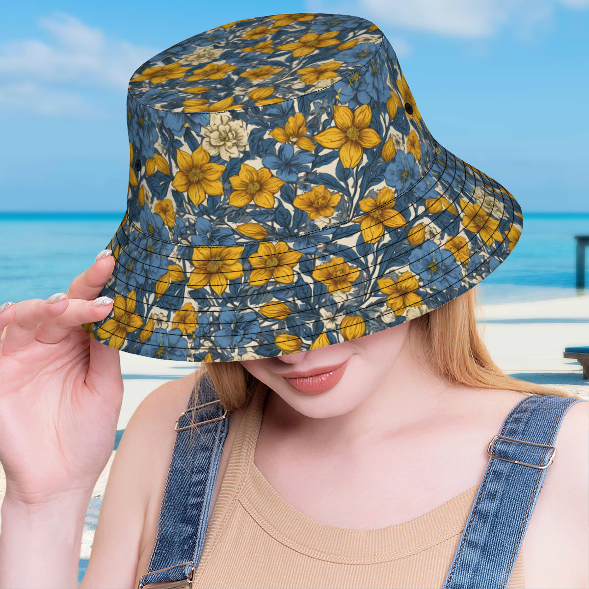 Abstract Yellow Floral Fisherman Hat | Polyester