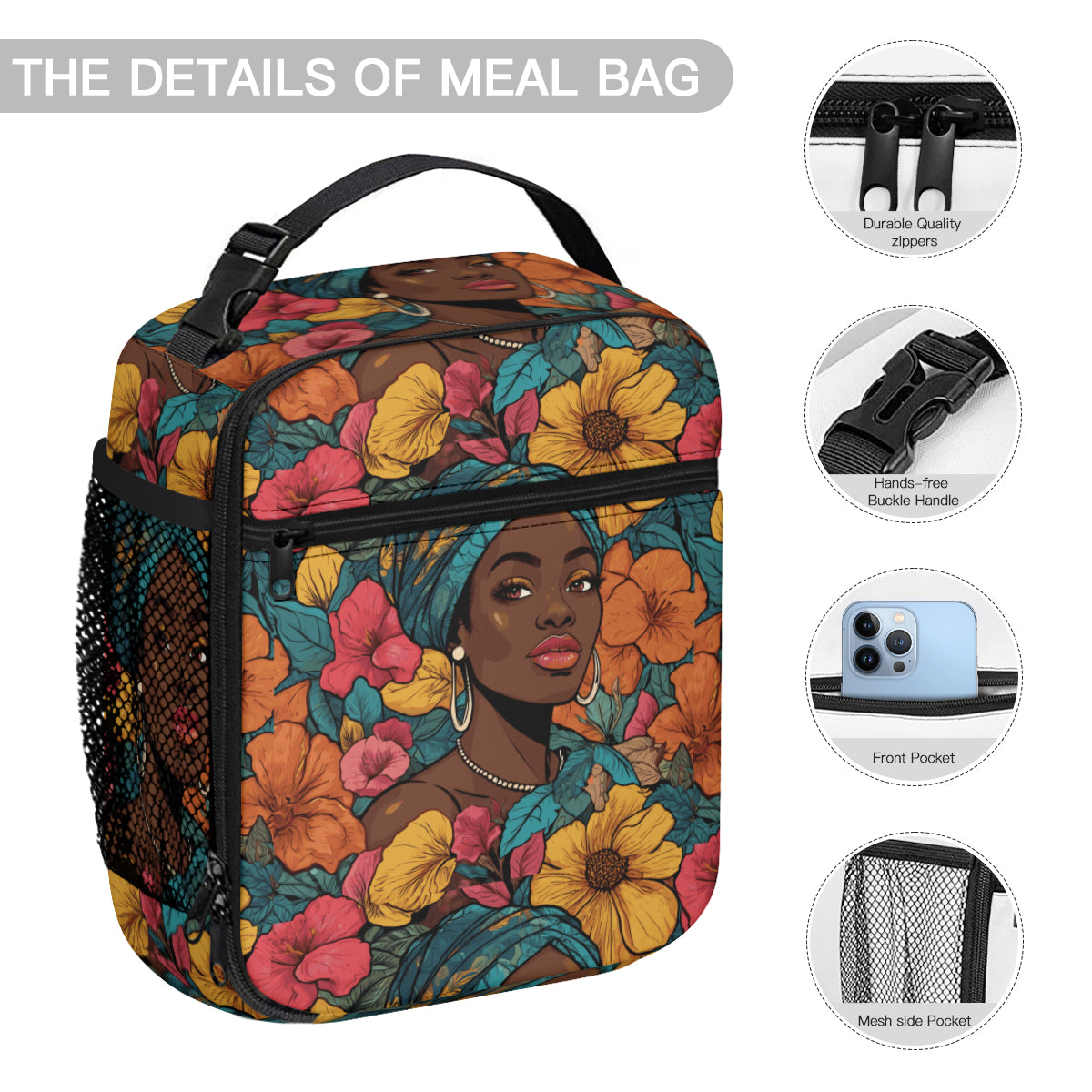 Melanin Queen Student School Bag + Portable Tote Insulated Lunch Bag + Pen Pouch | Oxford Cloth