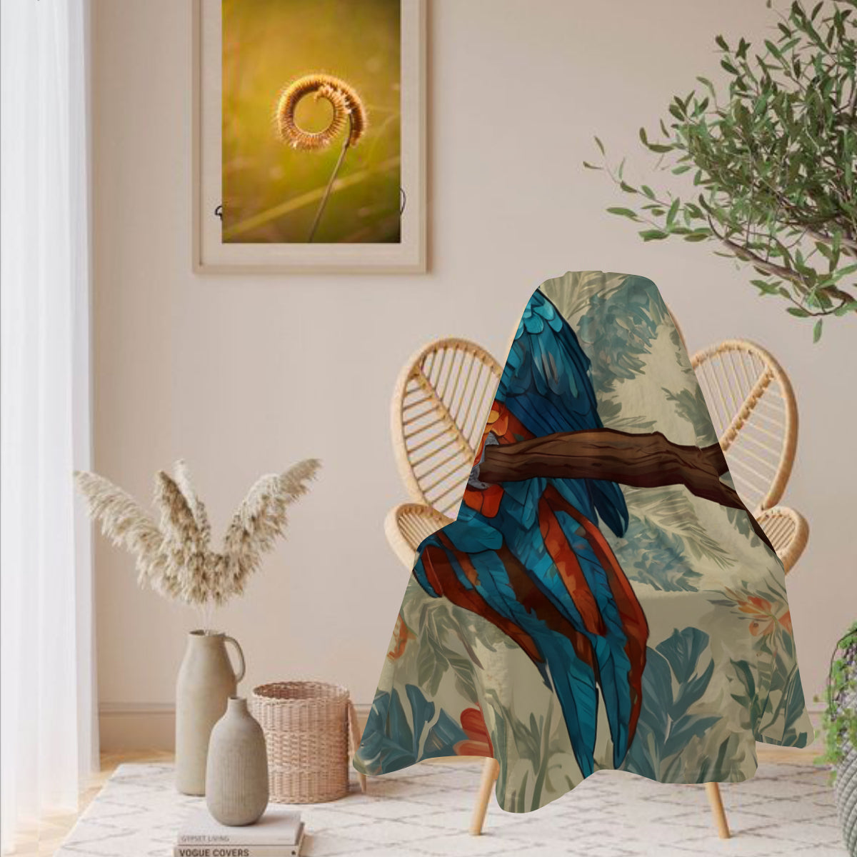 Parrot Design Single-Sided Printed Round Blanket | 280GSM Flannel