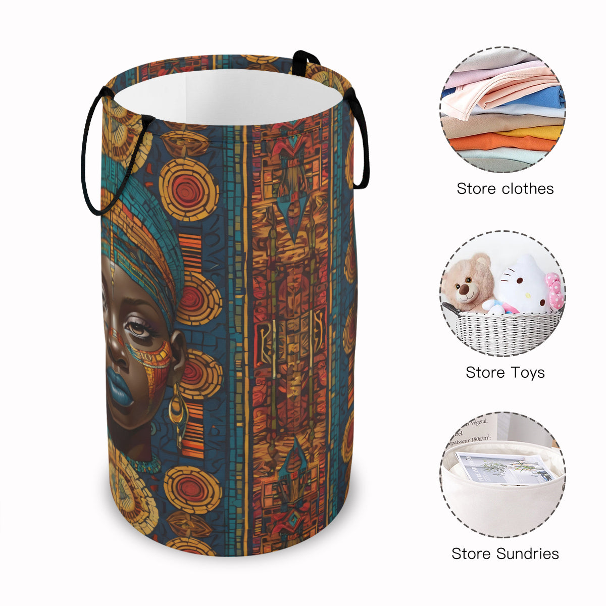 African Image Large Capacity Foldable Laundry Basket | Polyester