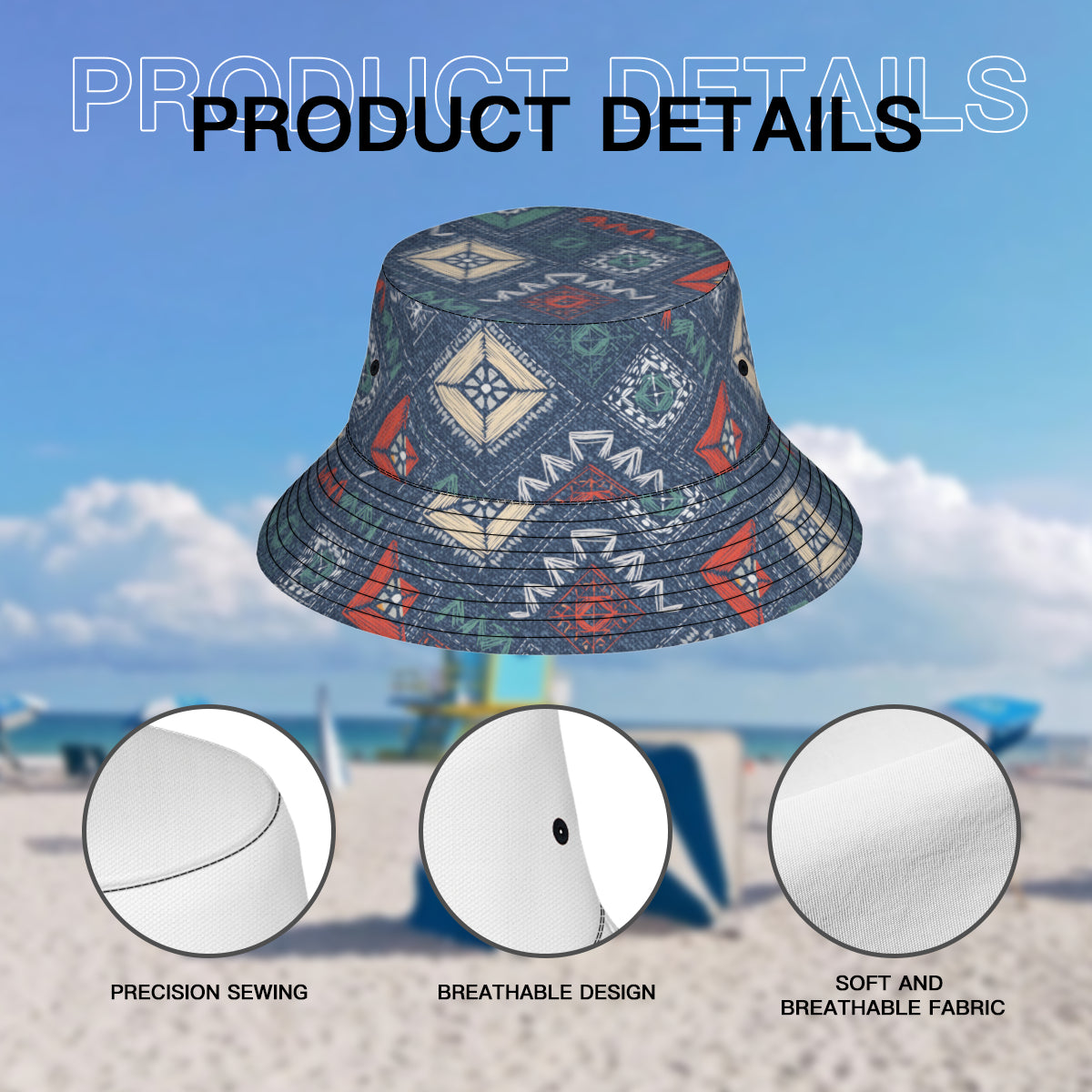 Denim Abstract Design Double-Sided Fisherman Hat | Polyester