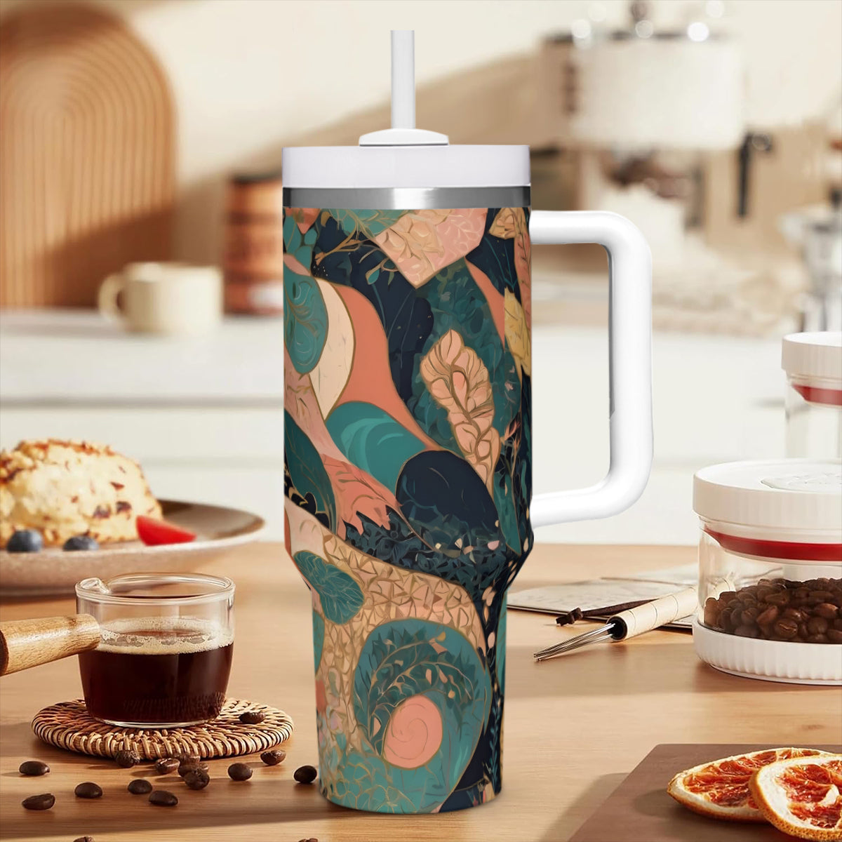 Abstract Wonder Large Capacity Tumbler with Handle