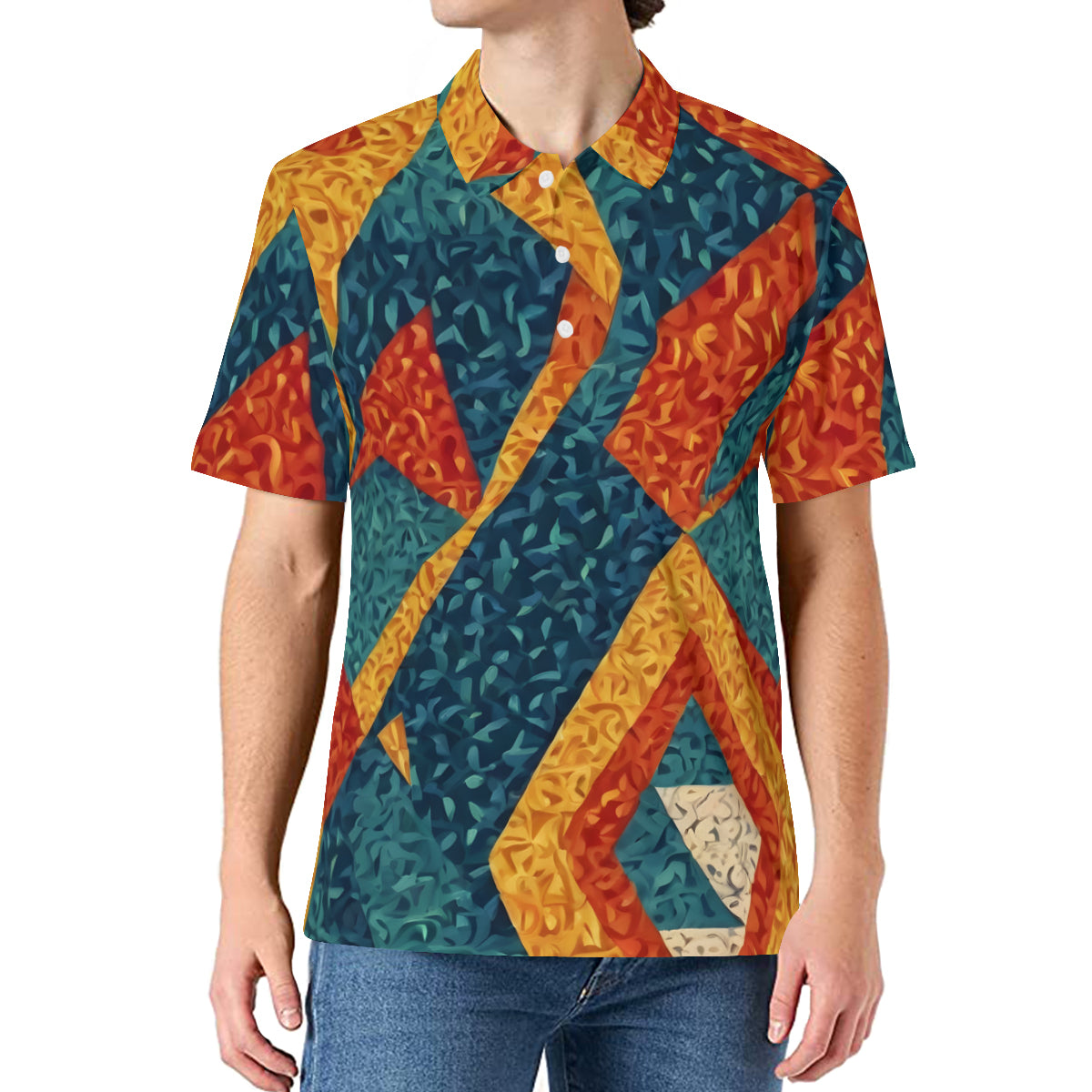 Abstract Pattern Men's Premium European Size POLO Shirt | 95% Polyester+5% Spandex