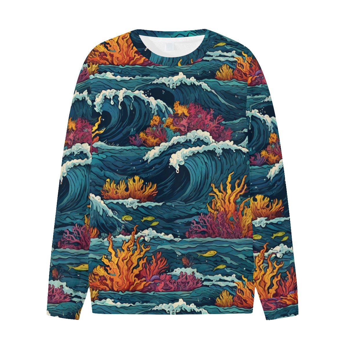 Ocean Waves Men's O-Neck EU Size Long-Sleeved T-Shirt | 180GSM Cotton