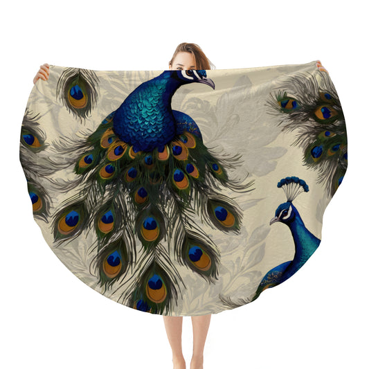 Peacock Design Single-Sided Printed Round Blanket | 280GSM Flannel