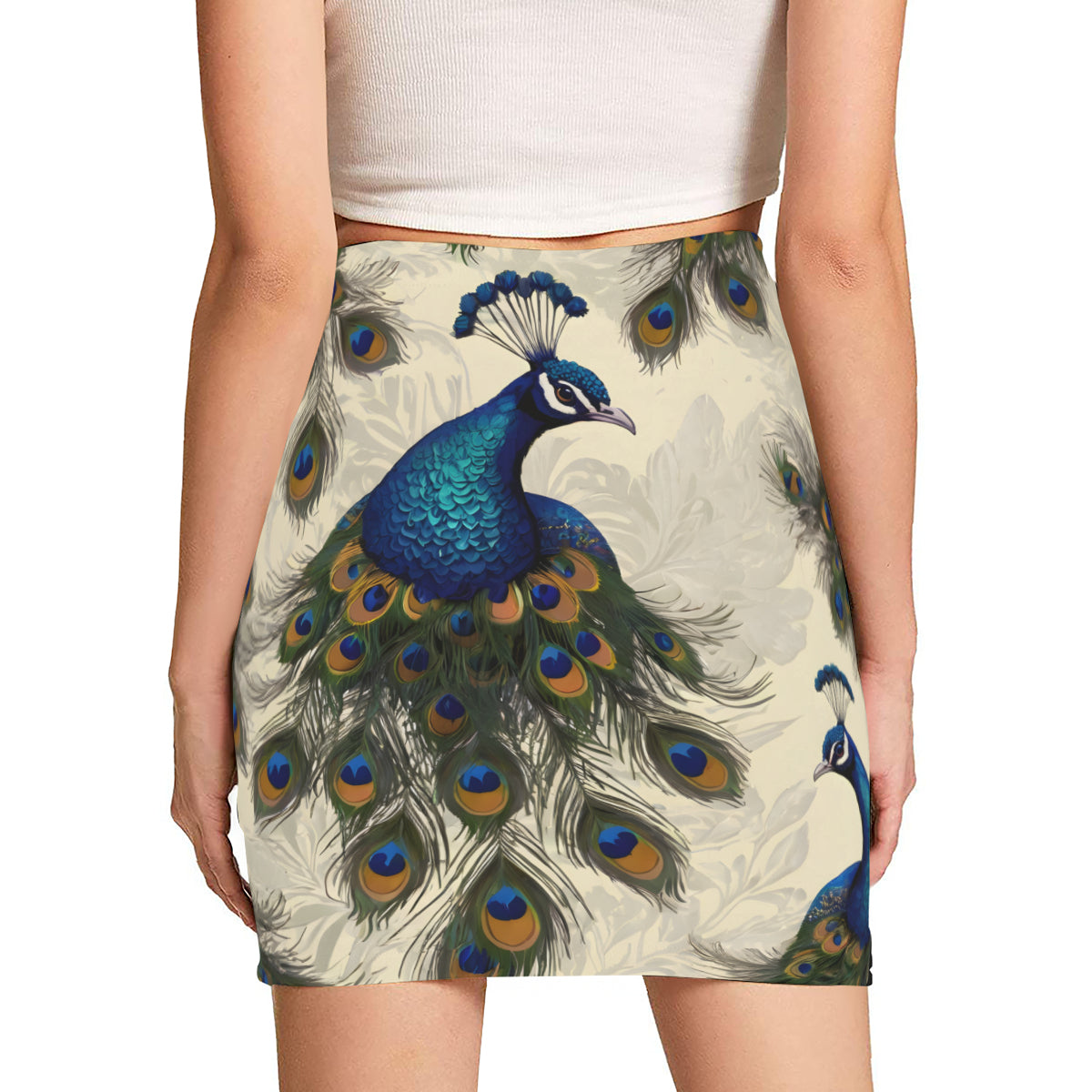 Peacock Design Wrap Hip Skirt|Polyester
