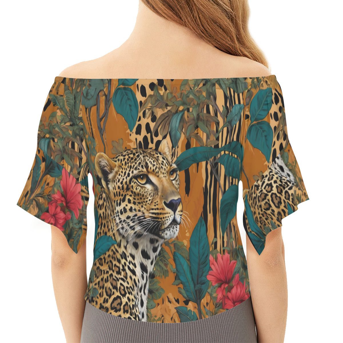 Warrior Leopard Women's One-shoulder Tie Short Sleeves T-shirt | Polyester