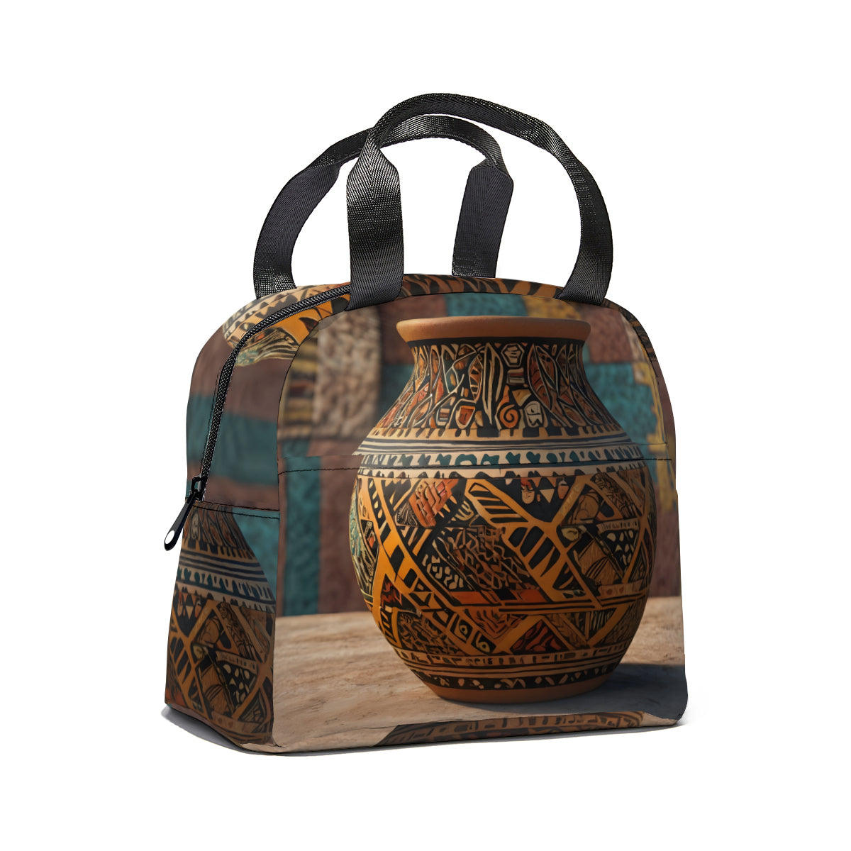 Golden Pot personalised canvas handheld insulated lunch bag (with side pocket)|Polyester