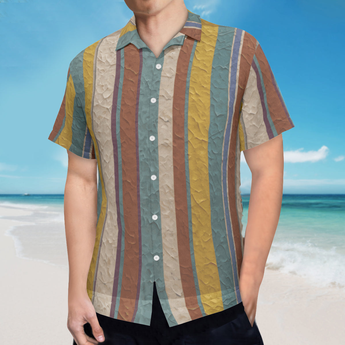 Strip Design Hawaiian Shirt(No chest pocket) | Polyester
