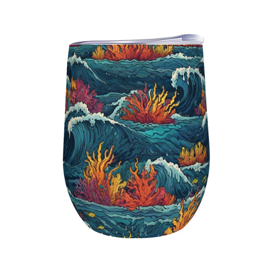 Ocean Waves Stemless Wine Tumbler(350ml/12oz)| Stainless steel 304