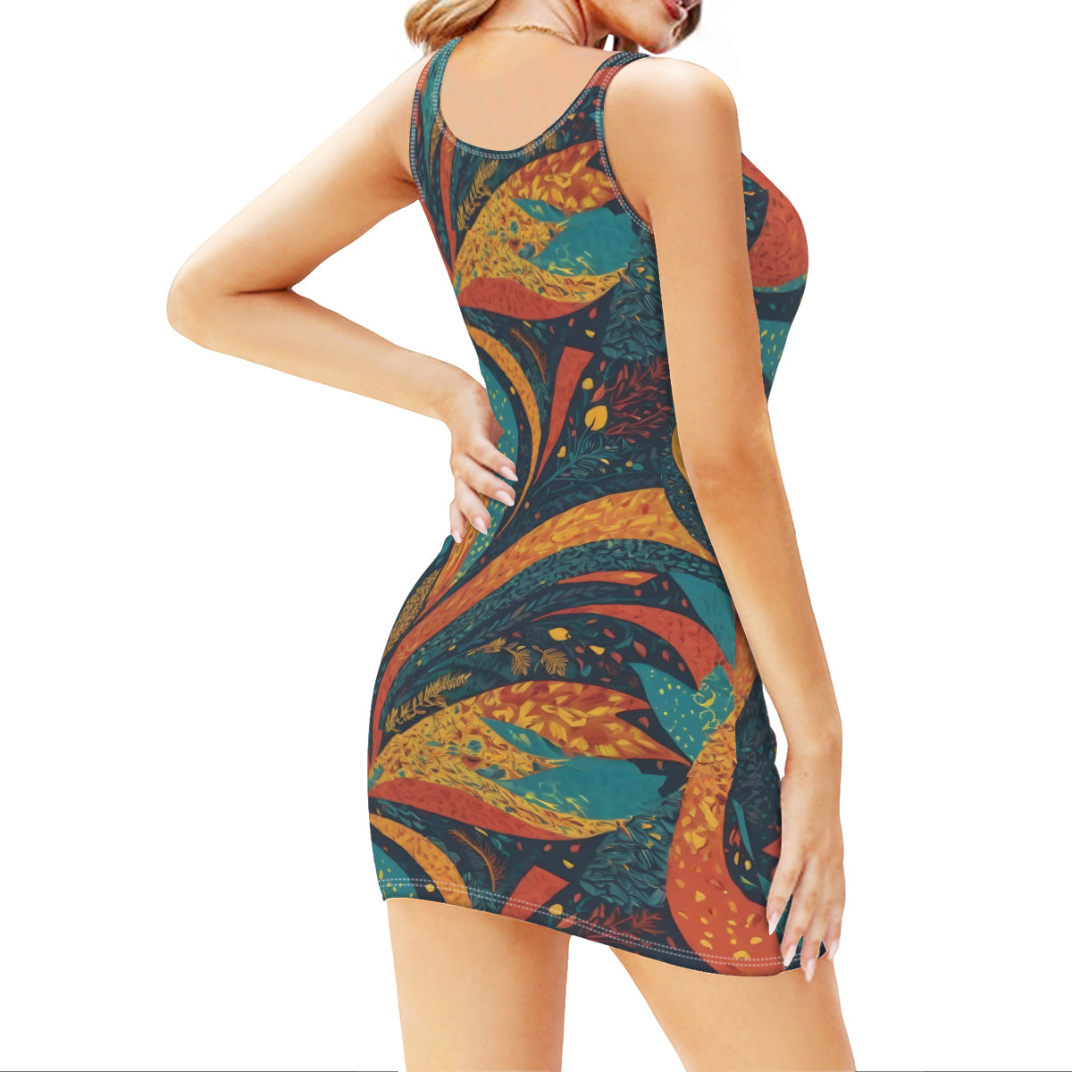 Abstract Beauty Sleeveless Slim-Fit Euro-Size Tank Slip Dress | Polyester