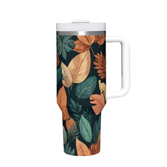 Colorful Leaves Large Capacity Tumbler with Handle(1100ml/40oz) | Stainless Steel 304