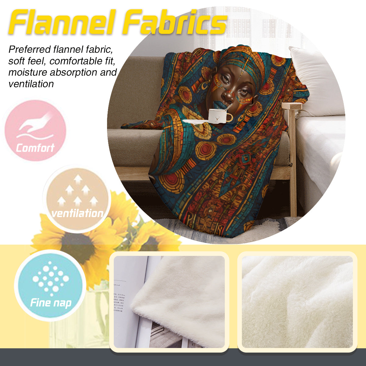 African Image Single-Sided Printed Blanket (Vertical) | 350GSM Flannel