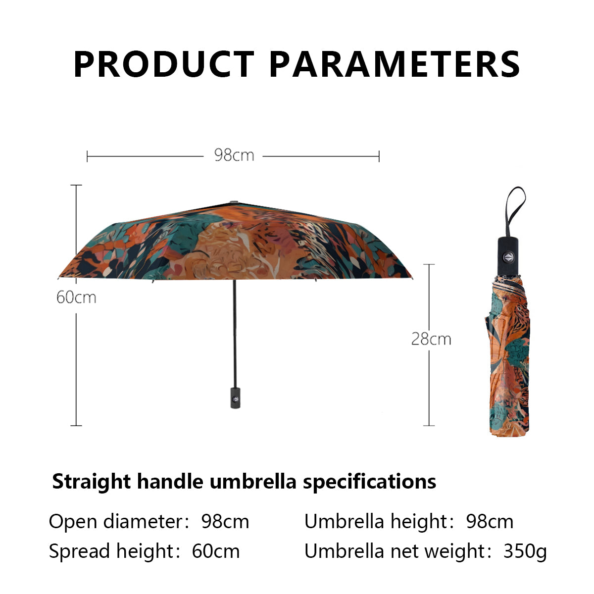 Abstract Vibes Automatic Tri-Fold Black Rubber Umbrella