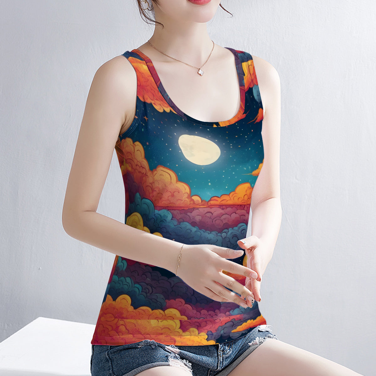 Sky Beauty Abstract Women's Casual Vest|Polyester