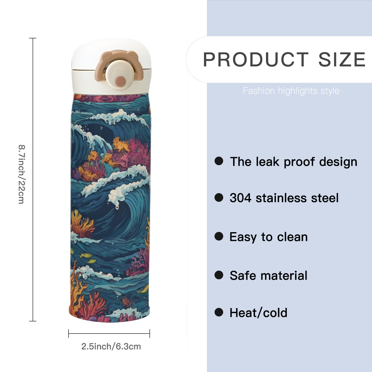 Ocean Waves Travel Outdoor Tumbler (450ml/15oz) | Stainless Steel 304