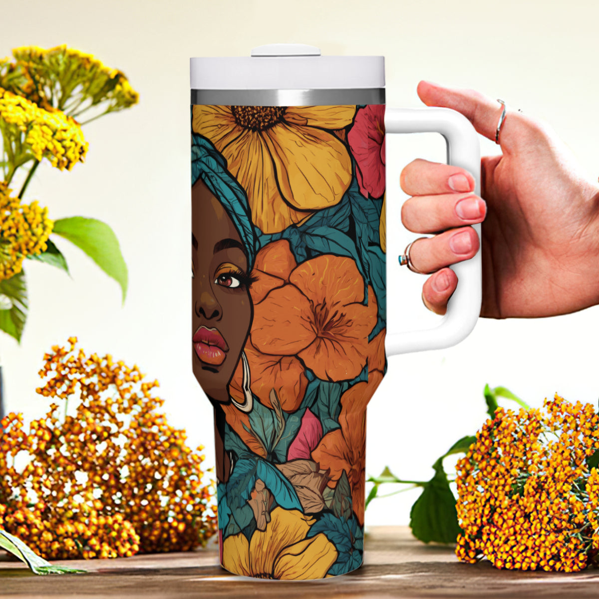 Melanin Queen Large Capacity Tumbler with Handle(1100ml/40oz) | Stainless Steel 304