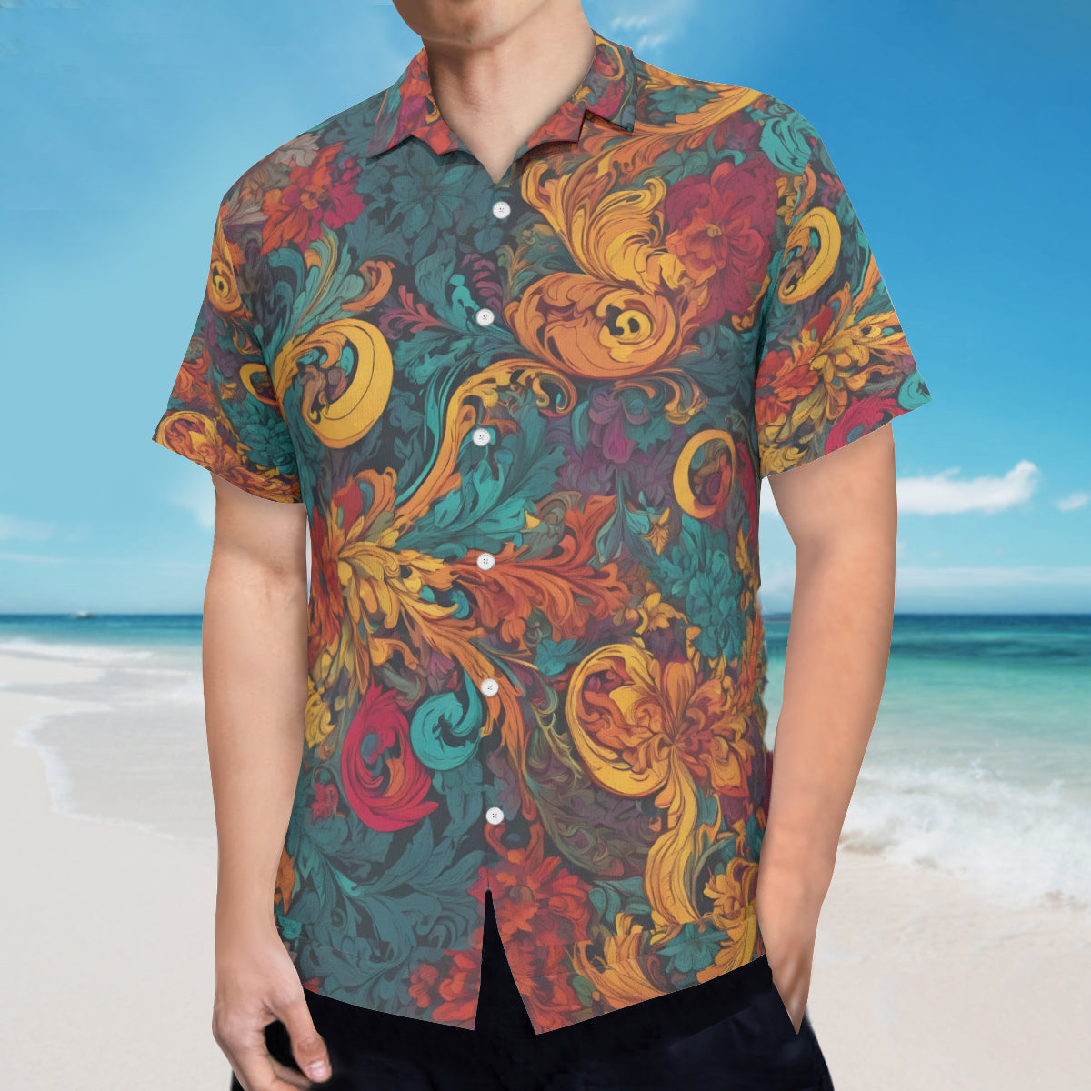 Awesome Flower Design Hawaiian Shirt(No chest pocket) | Polyester
