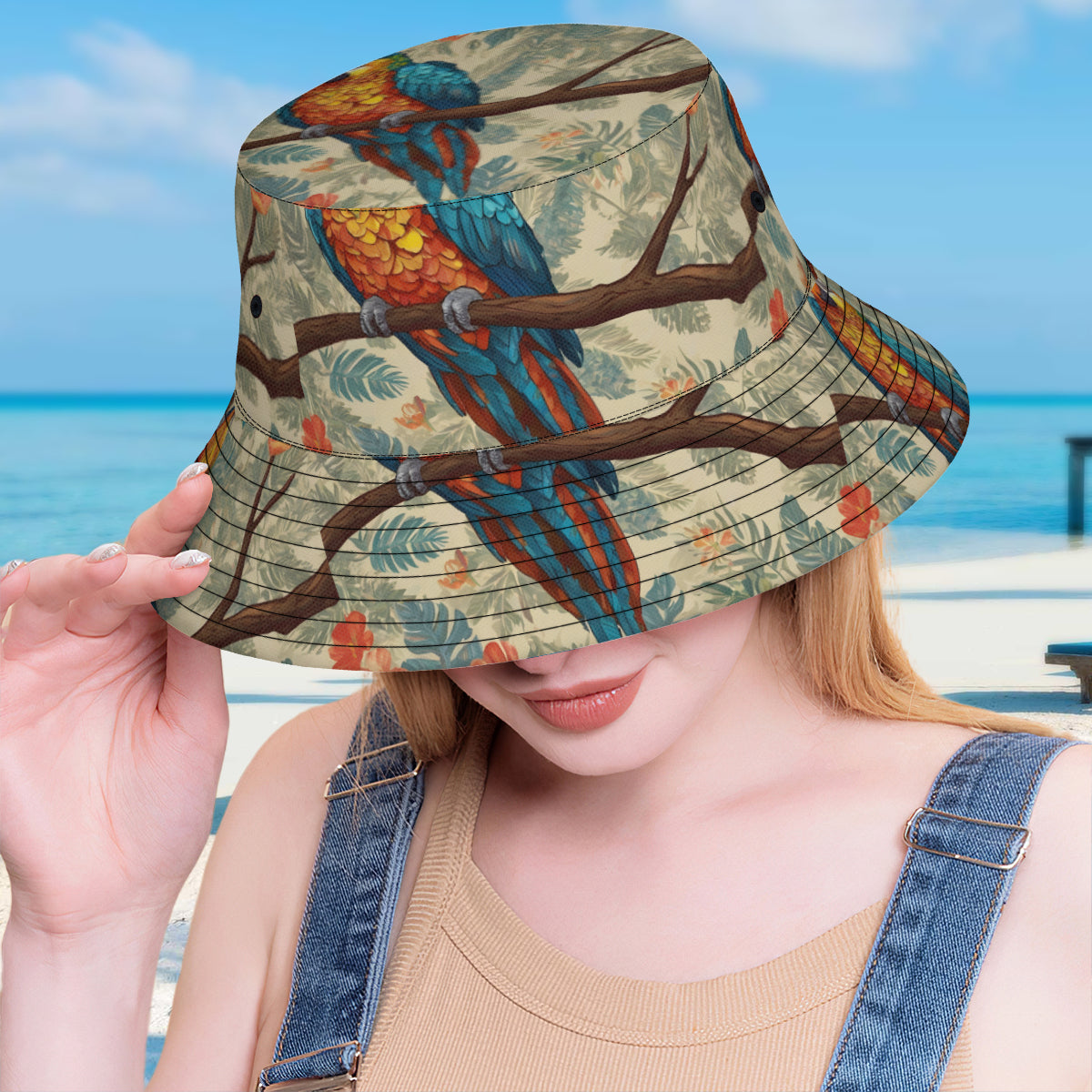 Parrot Design Double-Sided All-Over Print Fisherman Hat | Polyester