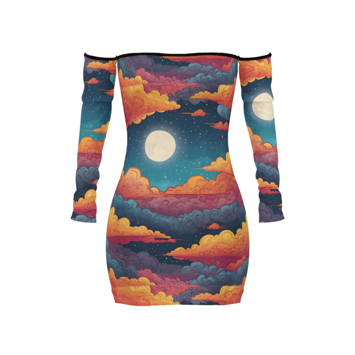 Sky Beauty Abstract Women's Off-shoulder Back Lace-up Dress | Polyester