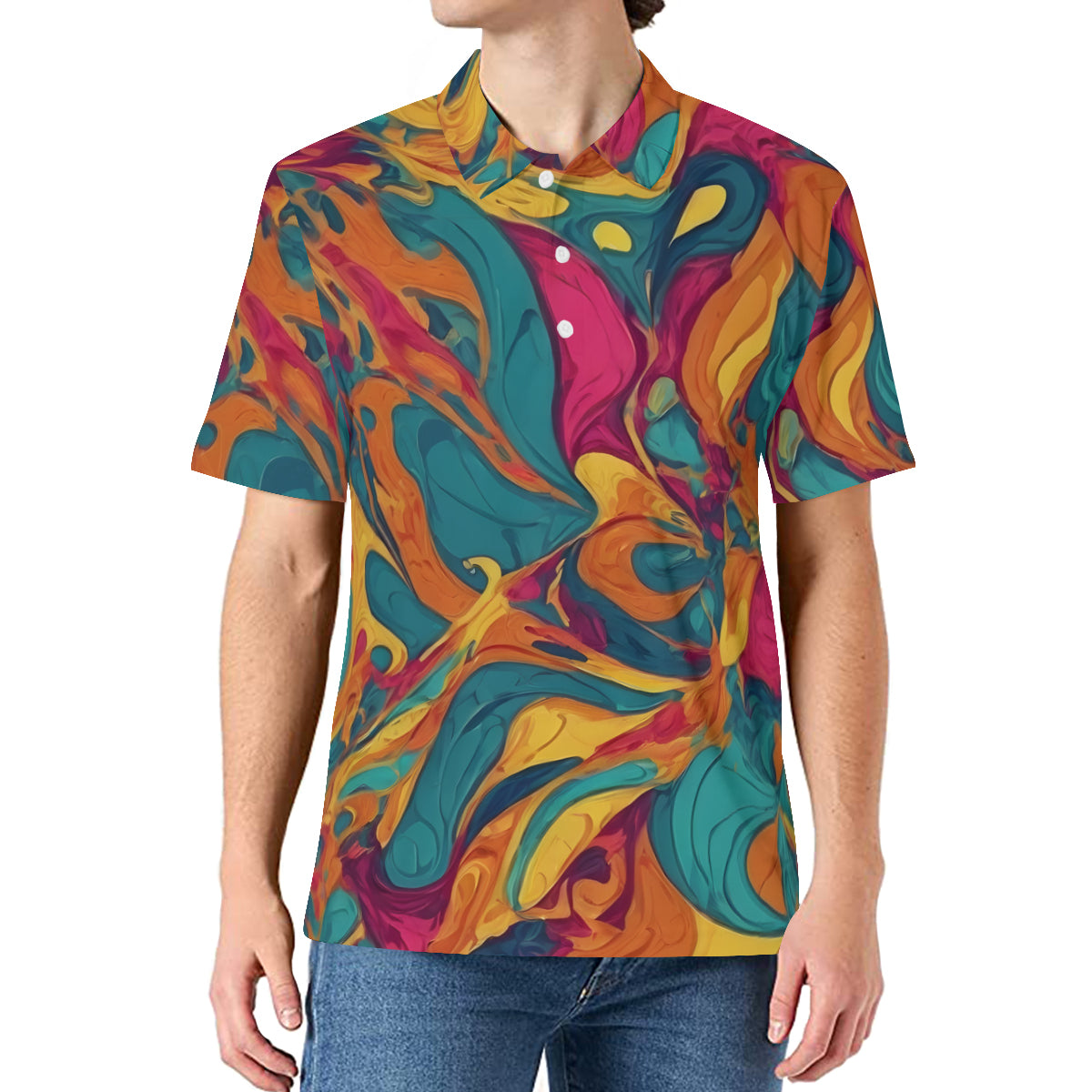 Colorful Pattern Men's Premium European Size POLO Shirt | 95% Polyester+5% Spandex