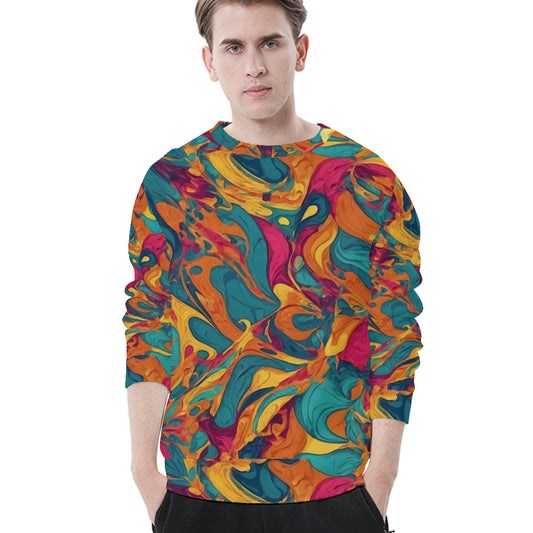 Colorful Pattern Men's O-Neck EU Size Long-Sleeved T-Shirt | 180GSM Cotton