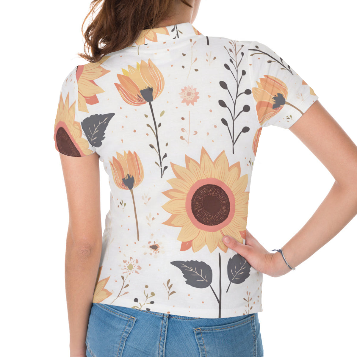 Yellow Floral Women's Short-Sleeved Polo Shirt