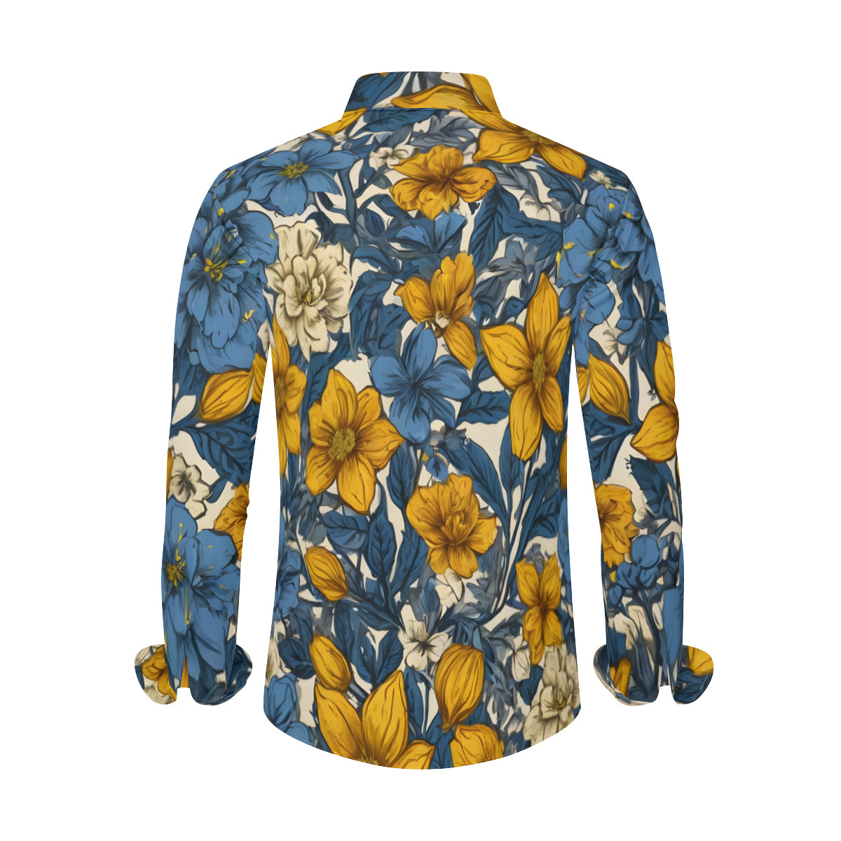 Abstract Yellow Floral Men's Classic Long-Sleeved Shirt | Polyester