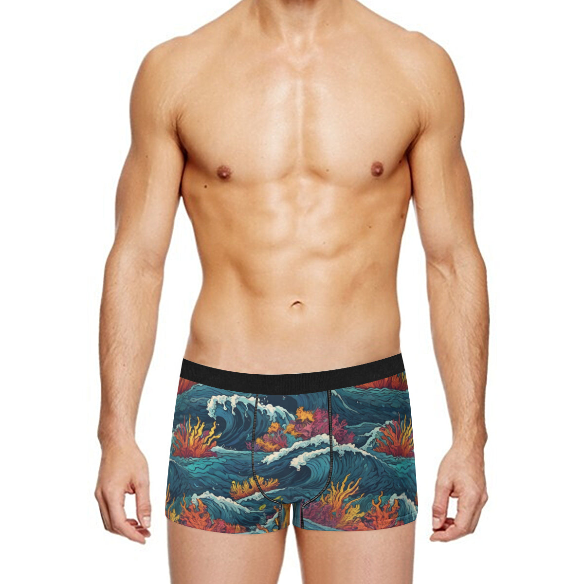 Ocean Waves Men's Underwear (Front and Back Design)丨Polyester