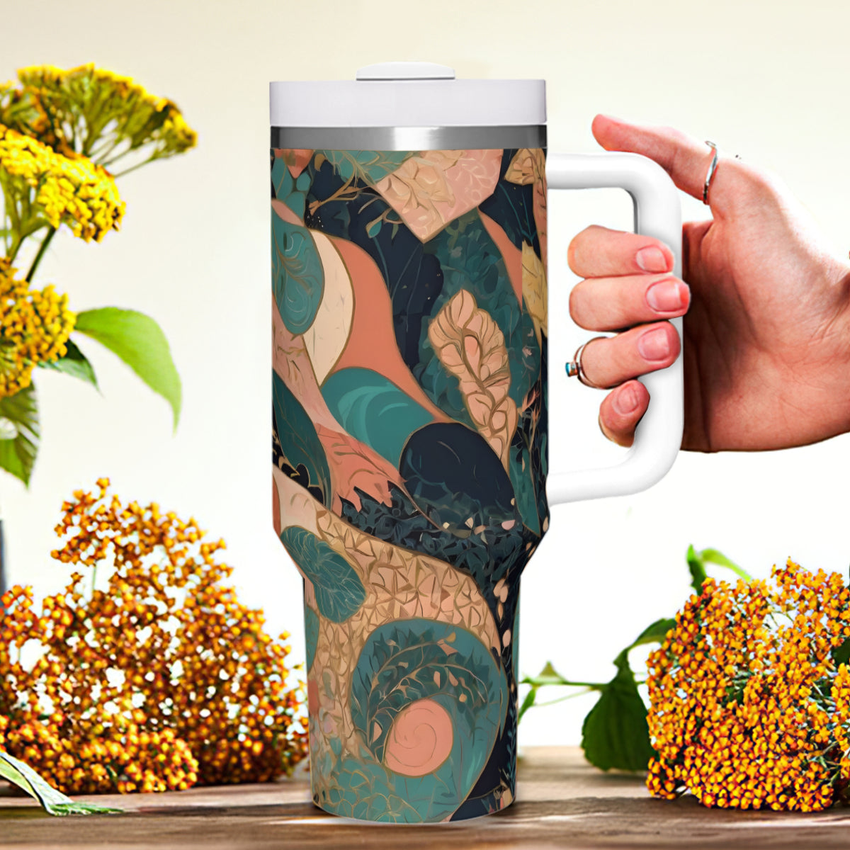 Abstract Wonder Large Capacity Tumbler with Handle