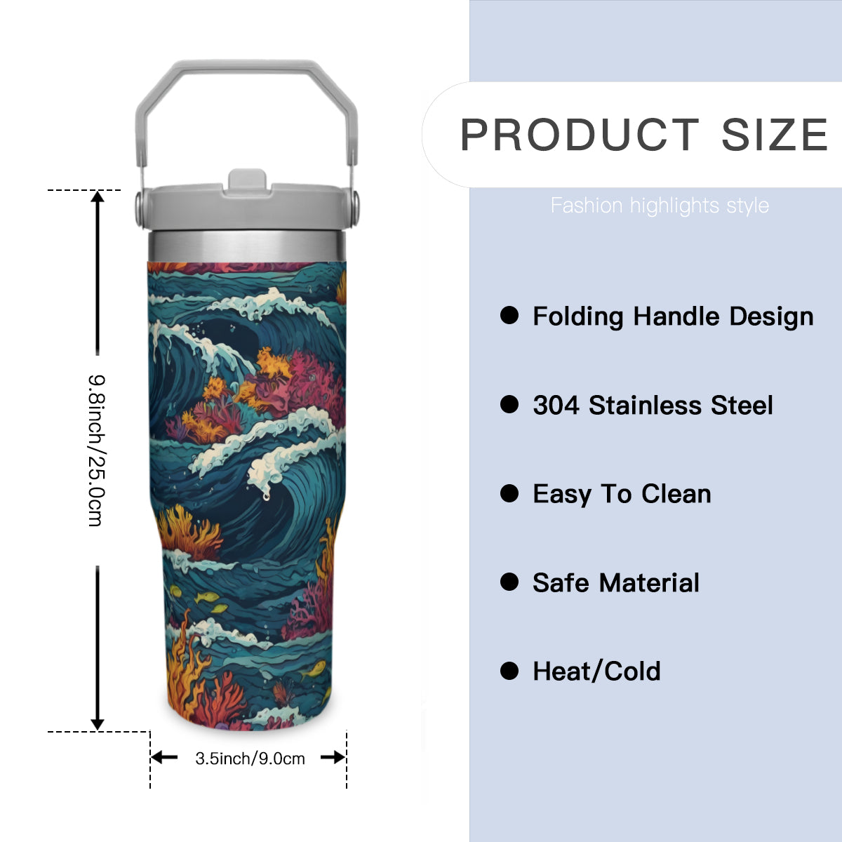 Ocean Waves Personalized Portable Tumbler (880ml/30oz) | Stainless Steel 304