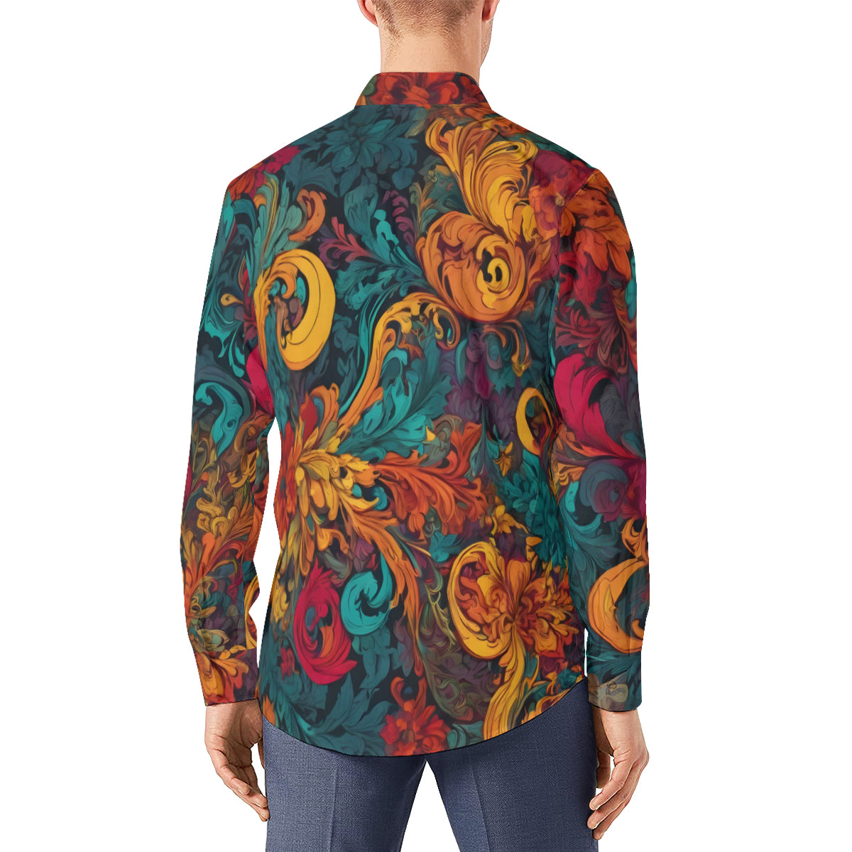 Awesome Flower Design Men's Classic Long-Sleeved Shirt | Polyester