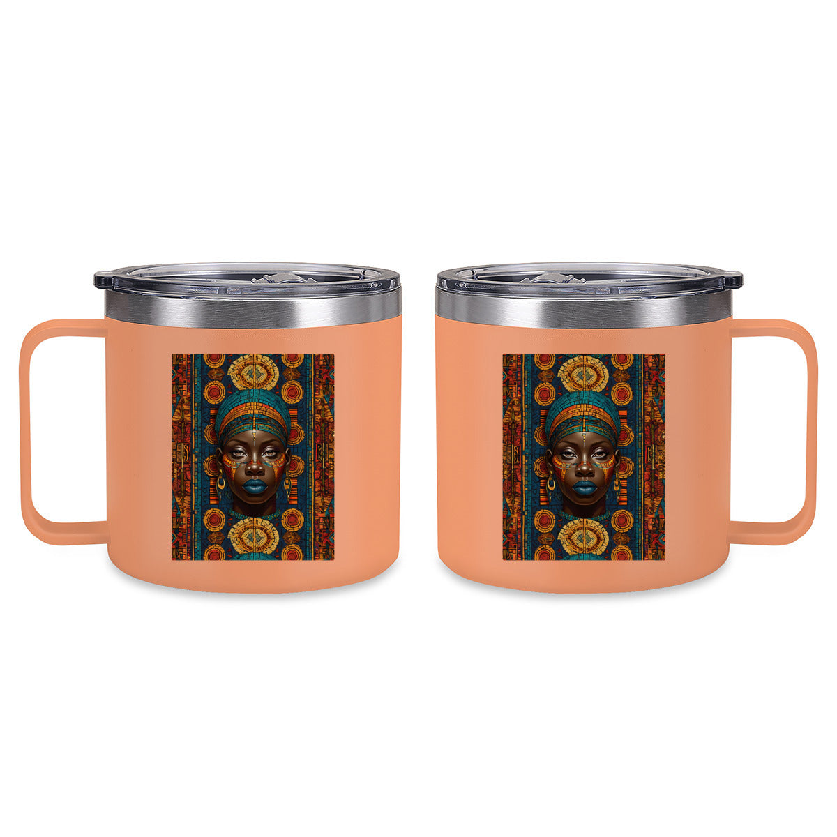 Melanin Image Reversible Patterned Insulated Tumbler Coffee Mug with Handle (410ml/14oz) | Stainless Steel 304