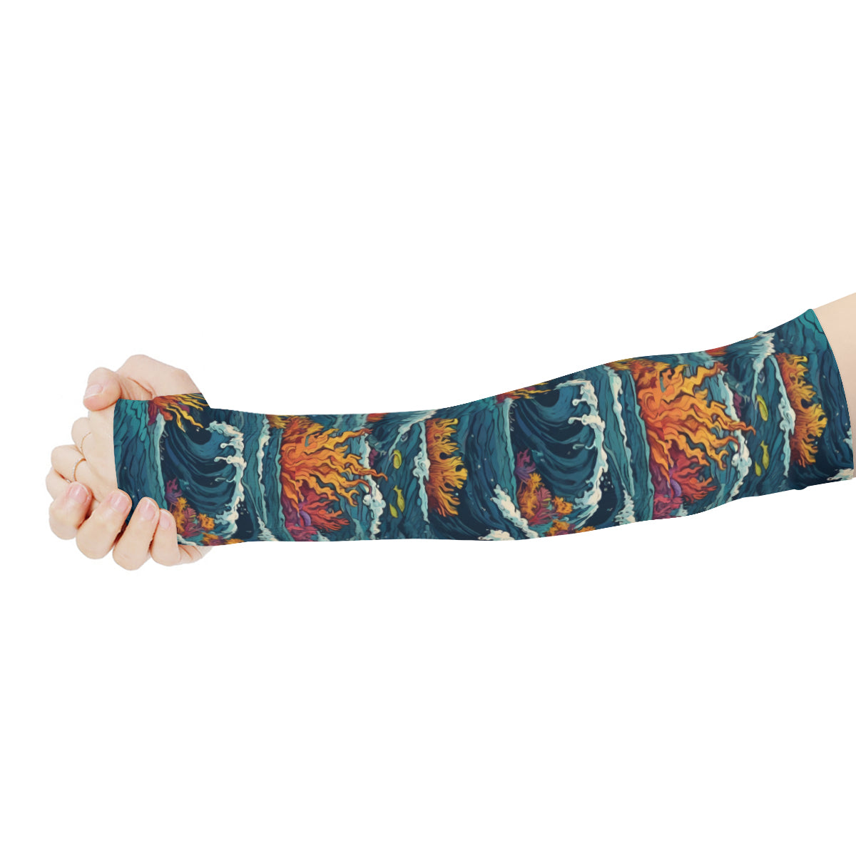 Ocean Waves UV-Proof Cool Arm Cover Sunscreen Gloves | Polyester