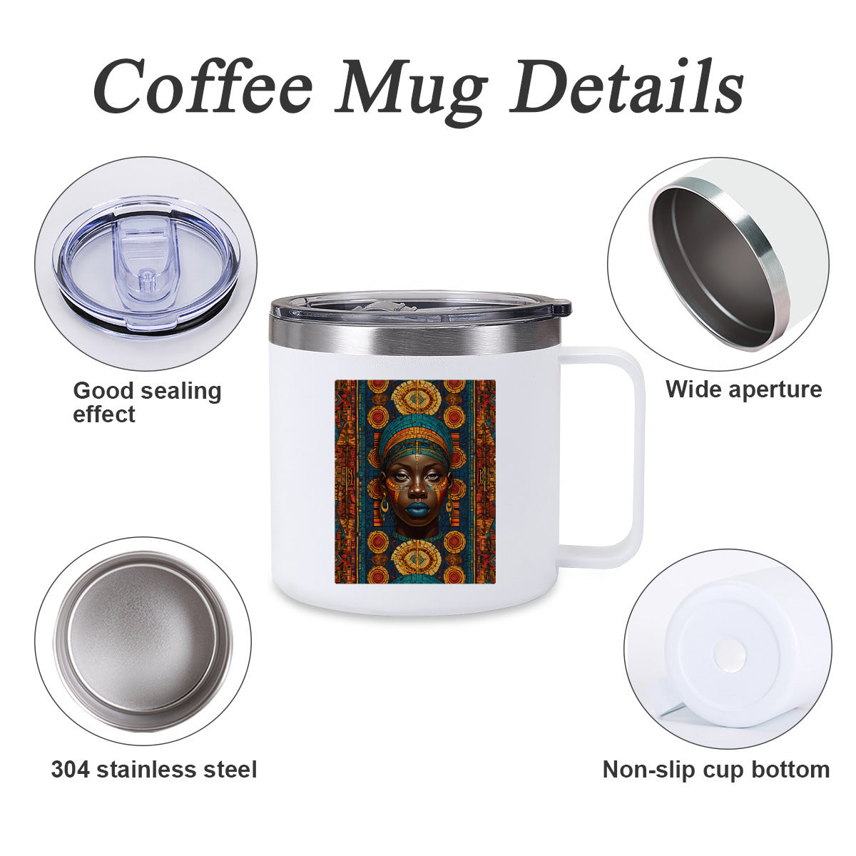 Melanin Image Reversible Patterned Insulated Tumbler Coffee Mug with Handle (410ml/14oz) | Stainless Steel 304