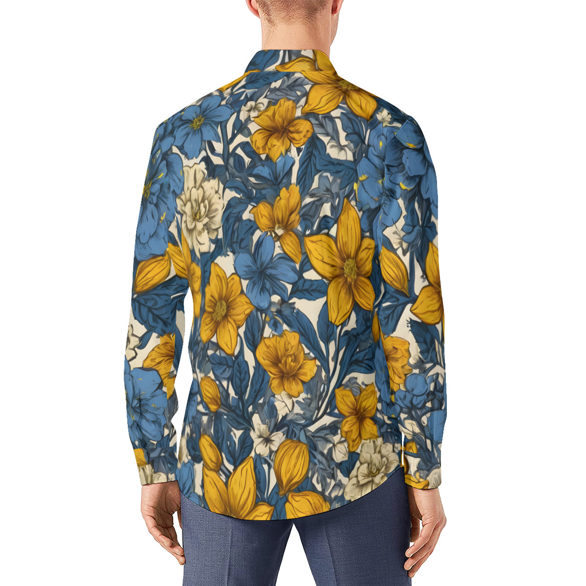 Abstract Yellow Floral Men's Classic Long-Sleeved Shirt | Polyester